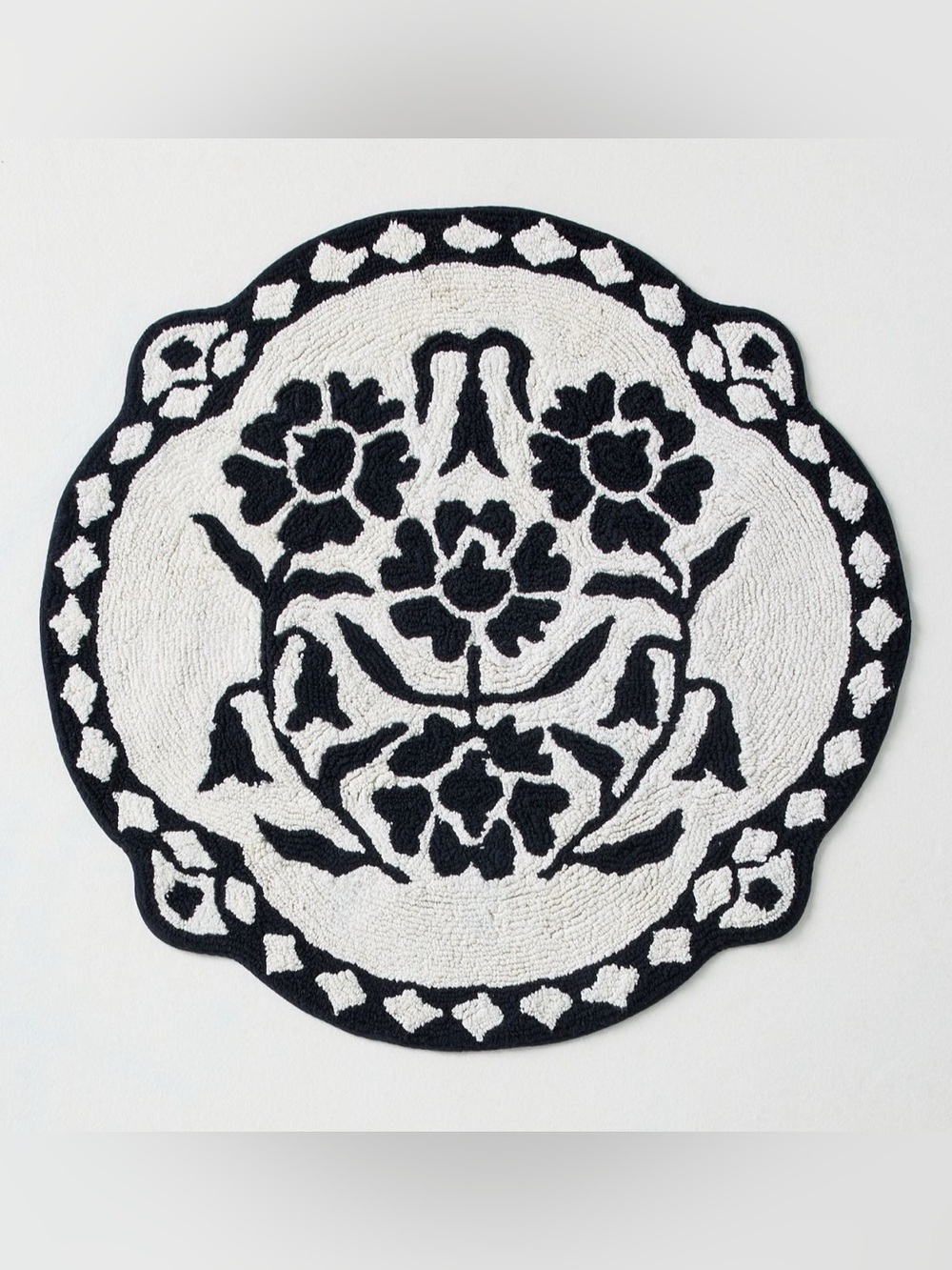 Anthropologie Home Black and White Floral Medallion Bath Mat